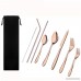 Stainless Steel Flatware Set with Reusable Metal Drinking Straws Set Eco-Friendly 7 Pieces Knife Fork Spoon Portable Travel Silverware Set Travel Camping Cutlery Set Dishwasher Safe (Rose Gold) - B07FMZ4RQL